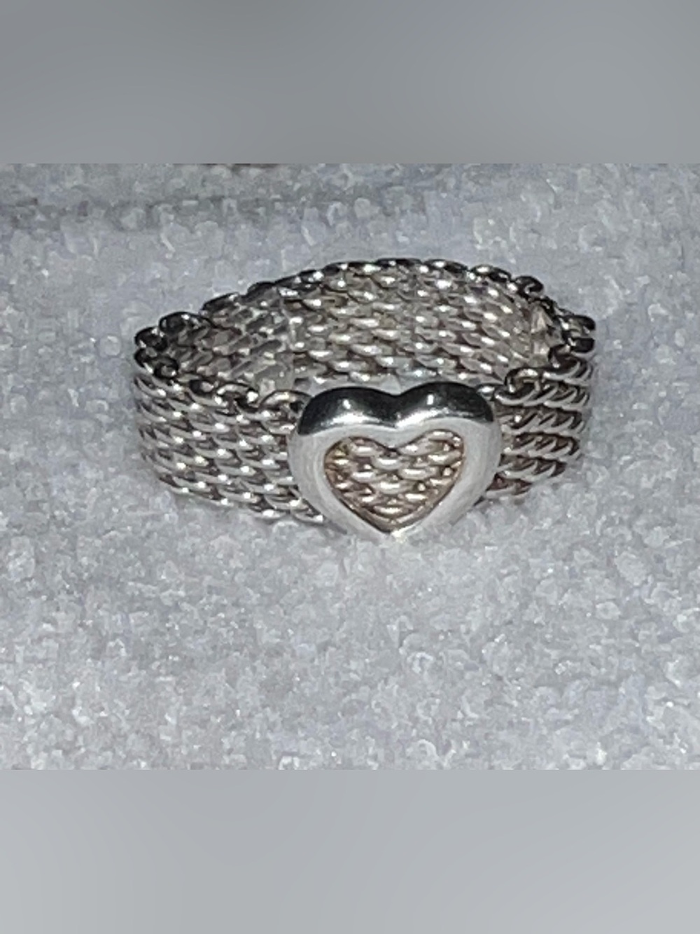 Tiffany & Co. Somerset Mesh Heart Sterling Silver Ring -  7 1/2 - Excellent Cond